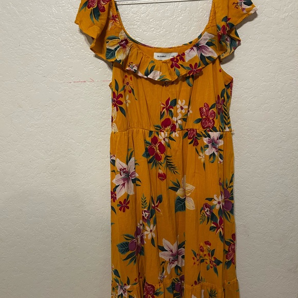 🎮Old Navy ruffle scoop neck Hawaiian Yellow Floral Dress size XL GUC - Picture 5 of 14